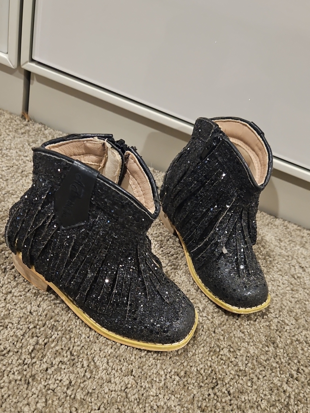 Girls' Black Glitter Fringe Booties - Kids Shoes